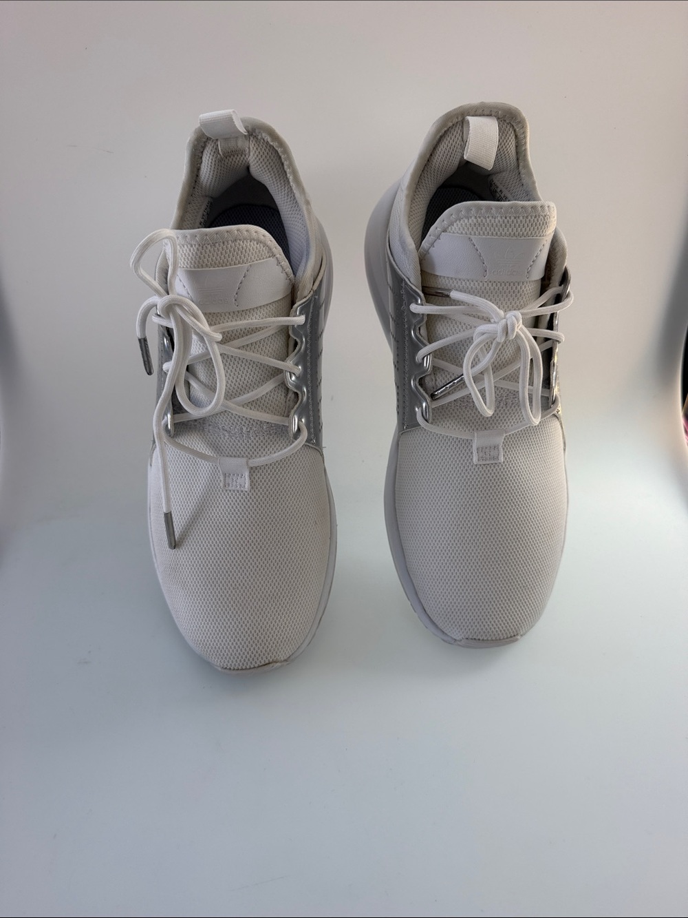 adidas ladies size 7 White-silver inlay Athletic Sneakers